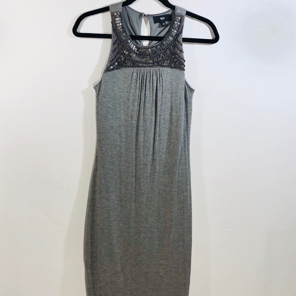 MOSSIMO Halter Beads Gray Soft Maxi Dress Size XS